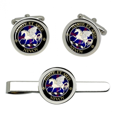 Nevoy Scottish Clan Crest Cufflink and Tie Clip Set