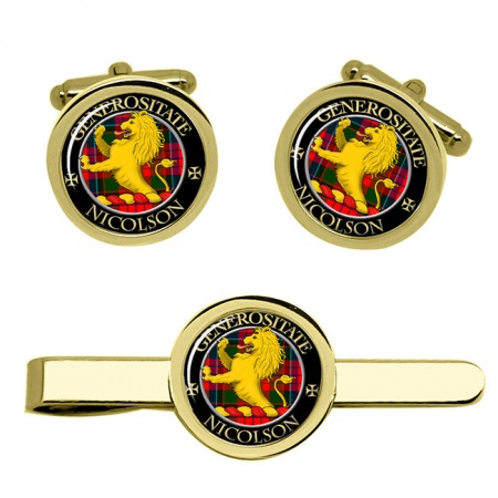 Nicolson Scottish Clan Crest Cufflink and Tie Clip Set