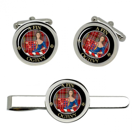 Ogilvy Scottish Clan Crest Cufflink and Tie Clip Set