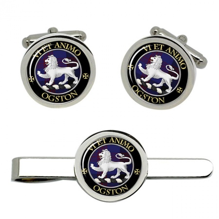 Ogston Scottish Clan Crest Cufflink and Tie Clip Set