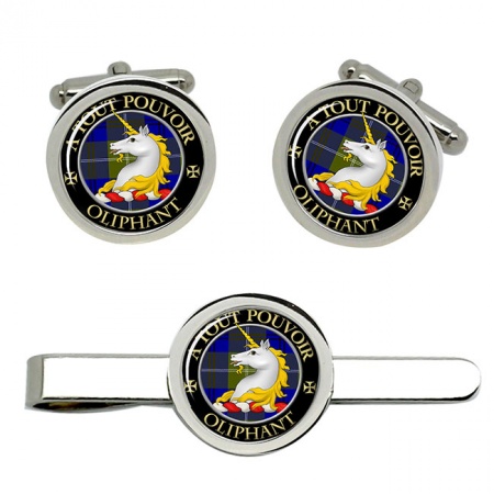 Oliphant Scottish Clan Crest Cufflink and Tie Clip Set