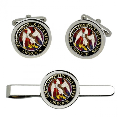 Orrock Scottish Clan Crest Cufflink and Tie Clip Set