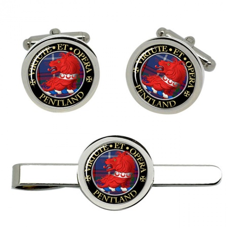 Pentland Scottish Clan Crest Cufflink and Tie Clip Set