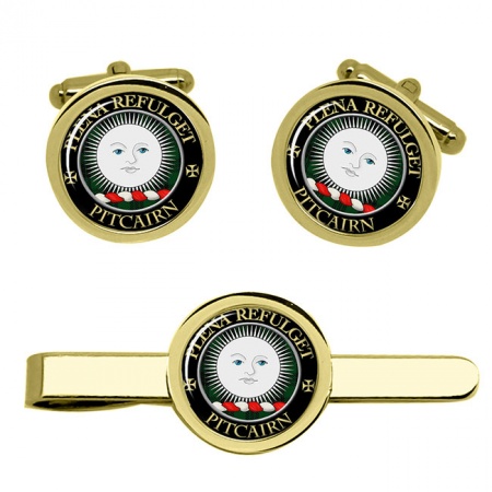 Pitcairn Scottish Clan Crest Cufflink and Tie Clip Set