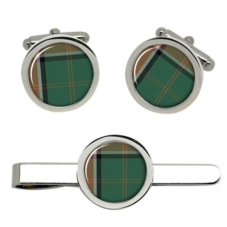 Pollock Scottish Tartan Cufflinks and Tie Clip Set