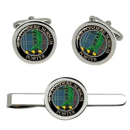 Porter Scottish Clan Crest Cufflink and Tie Clip Set