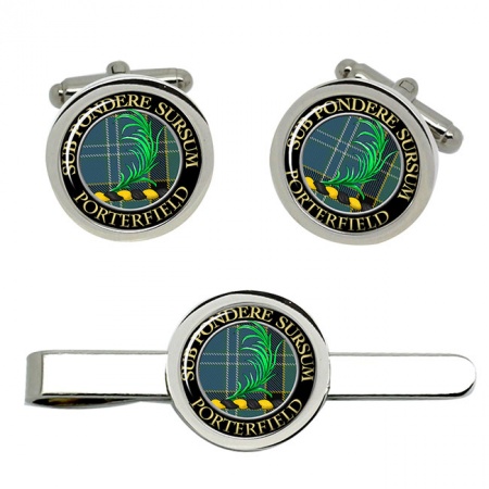 Porterfield Scottish Clan Crest Cufflink and Tie Clip Set
