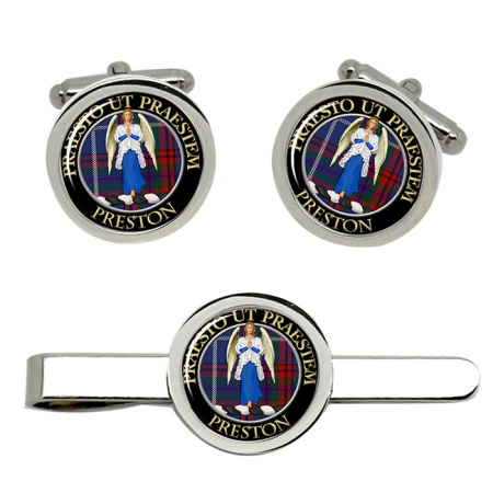 Preston Scottish Clan Crest Cufflink and Tie Clip Set