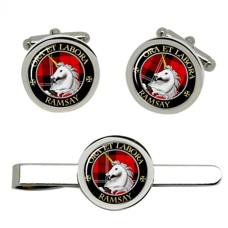 Ramsay Scottish Clan Crest Cufflink and Tie Clip Set