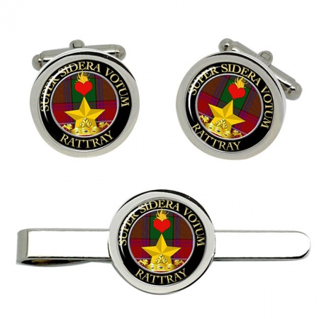 Rattray Scottish Clan Crest Cufflink and Tie Clip Set