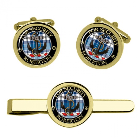 Roberton Scottish Clan Crest Cufflink and Tie Clip Set