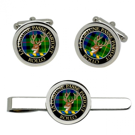 Rollo Scottish Clan Crest Cufflink and Tie Clip Set