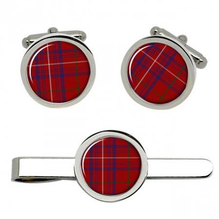 Rose Scottish Tartan Cufflinks and Tie Clip Set