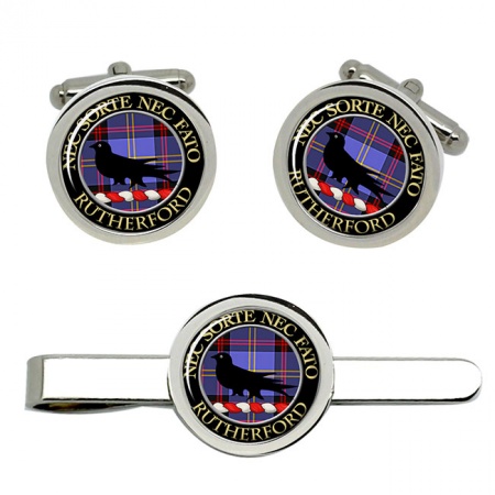 Rutherford Scottish Clan Crest Cufflink and Tie Clip Set