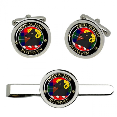 Ruthven Scottish Clan Crest Cufflink and Tie Clip Set