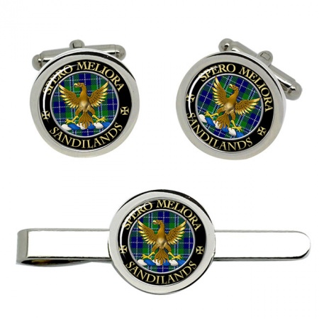 Sandilands Scottish Clan Crest Cufflink and Tie Clip Set