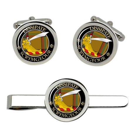 Scrymgeour Scottish Clan Crest Cufflink and Tie Clip Set