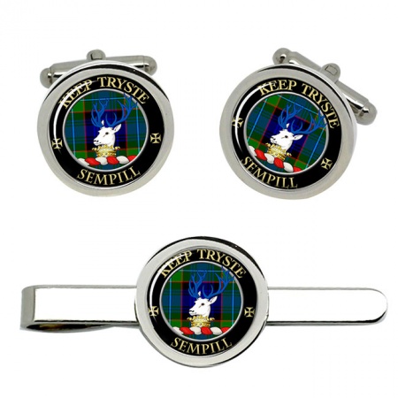 Sempill Scottish Clan Crest Cufflink and Tie Clip Set