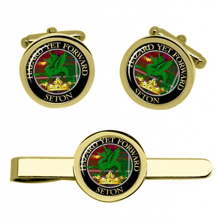 Seton Scottish Clan Crest Cufflink and Tie Clip Set