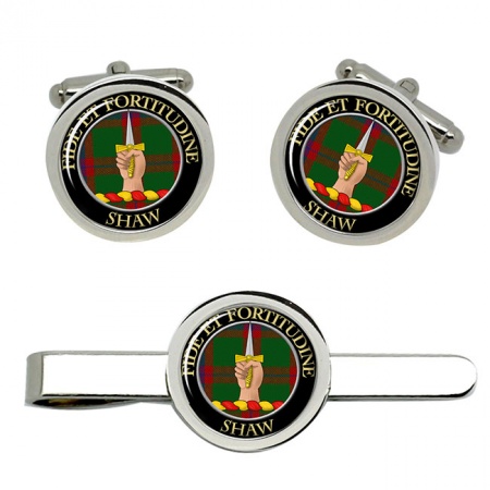 Shaw Scottish Clan Crest Cufflink and Tie Clip Set