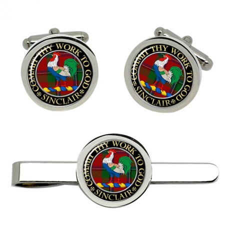 Sinclair Scottish Clan Crest Cufflink and Tie Clip Set