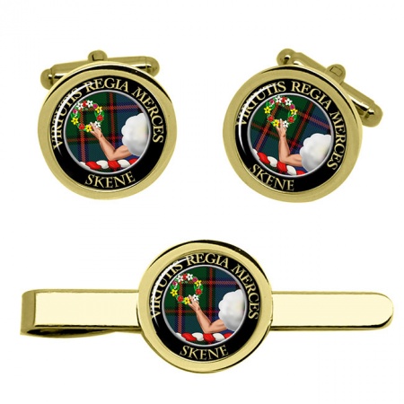 Skene Scottish Clan Crest Cufflink and Tie Clip Set
