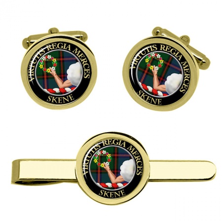 Skene Scottish Clan Crest Cufflink and Tie Clip Set