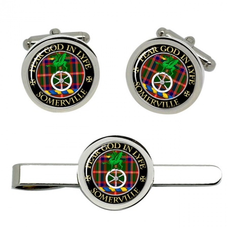 Somerville Scottish Clan Crest Cufflink and Tie Clip Set