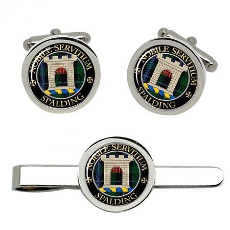 Spalding Scottish Clan Crest Cufflink and Tie Clip Set