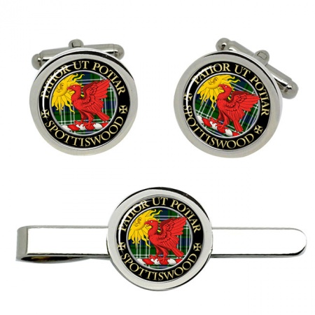 Spottiswood Scottish Clan Crest Cufflink and Tie Clip Set