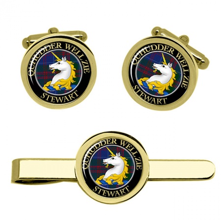 Stewart of Appin Scottish Clan Crest Cufflink and Tie Clip Set