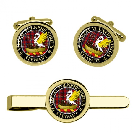 Stewart Scottish Clan Crest Cufflink and Tie Clip Set