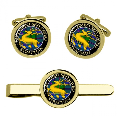 Strachan Scottish Clan Crest Cufflink and Tie Clip Set