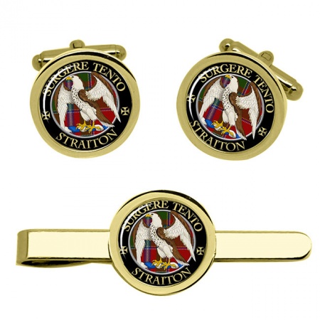 Straiton Scottish Clan Crest Cufflink and Tie Clip Set