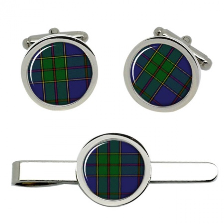 Strang Scottish Tartan Cufflinks and Tie Clip Set