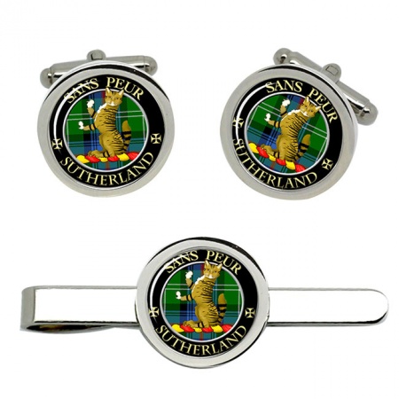 Sutherland Scottish Clan Crest Cufflink and Tie Clip Set