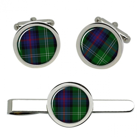 Sutherland Scottish Tartan Cufflinks and Tie Clip Set