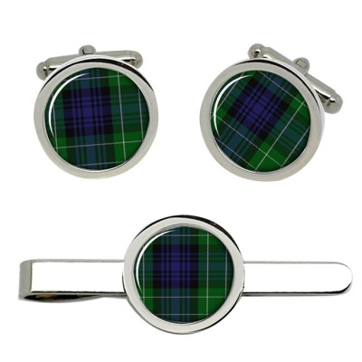 Abercrombie Scottish Tartan Cufflinks and Tie Clip Set