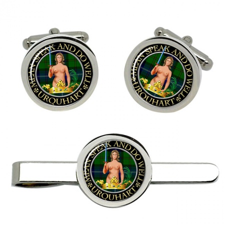 Urquhart Scottish Clan Crest Cufflink and Tie Clip Set