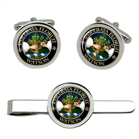 Watson Scottish Clan Crest Cufflink and Tie Clip Set