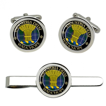 Wauchope Scottish Clan Crest Cufflink and Tie Clip Set