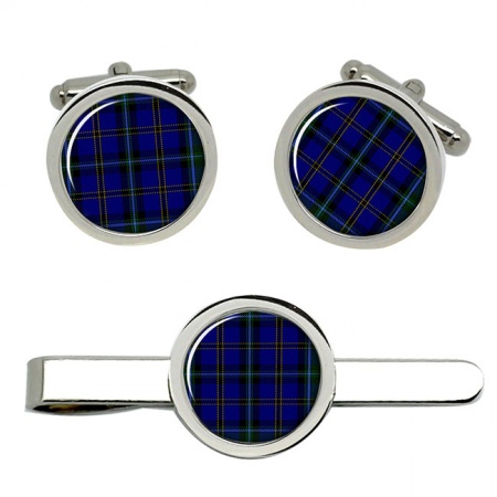 Weir Scottish Tartan Cufflinks and Tie Clip Set