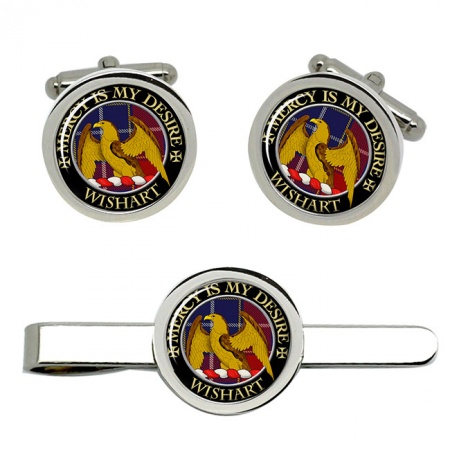 Wishart Scottish Clan Crest Cufflink and Tie Clip Set