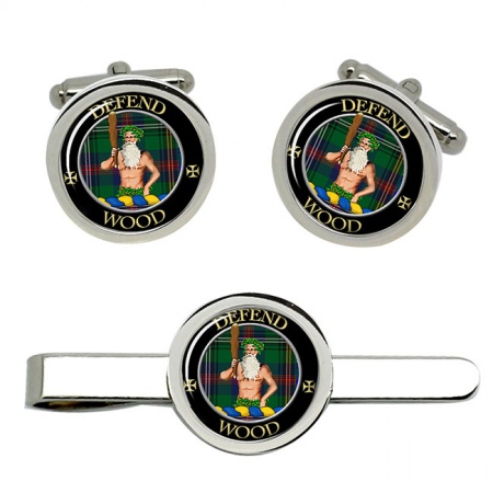 Wood Scottish Clan Crest Cufflink and Tie Clip Set