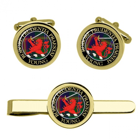 Young Scottish Clan Crest Cufflink and Tie Clip Set