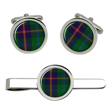Young Scottish Tartan Cufflinks and Tie Clip Set